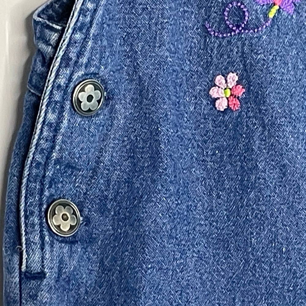 Y2K Denim Embroidered Flower Butterfly Shortall Romper Toffee Apple 12 M - Picture 5 of 14